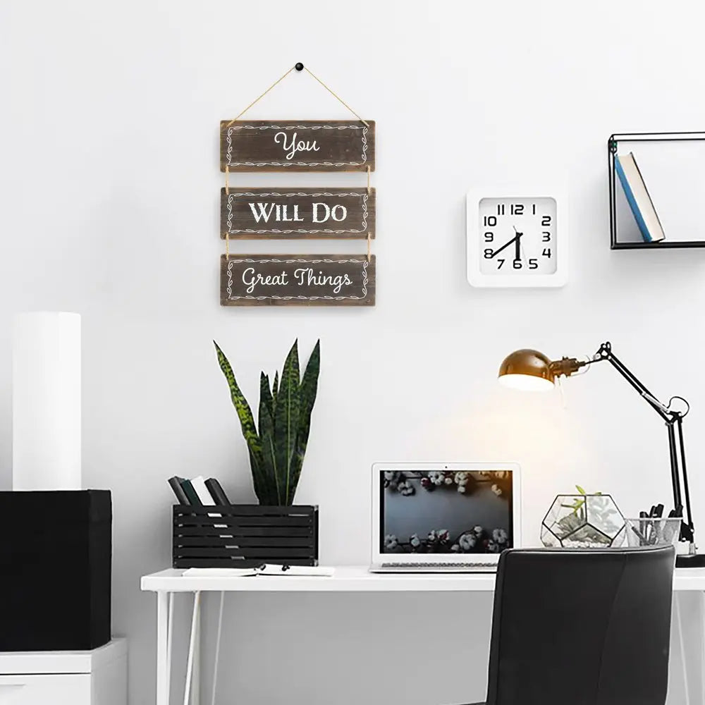 14" X 12" Brown And White "YOU WILL DO GREAT THINGS", "DREAM BIG LITTLE ONE" Wood Wall Decor HomeRoots