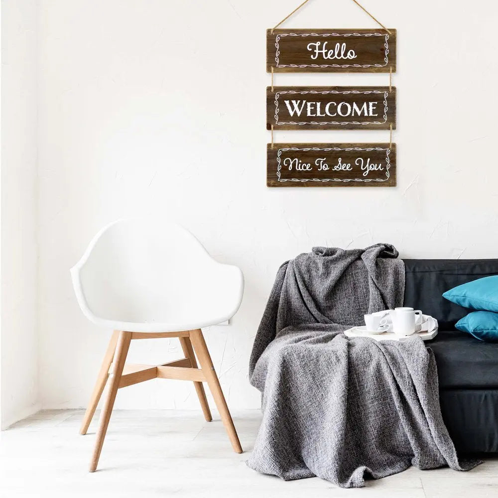 14" X 12" Brown And White "HELLO WELCOME NICE TO SEE YOU", "HELLO WELCOME YOU LOOK FABULOUS" Wood Wall Decor HomeRoots