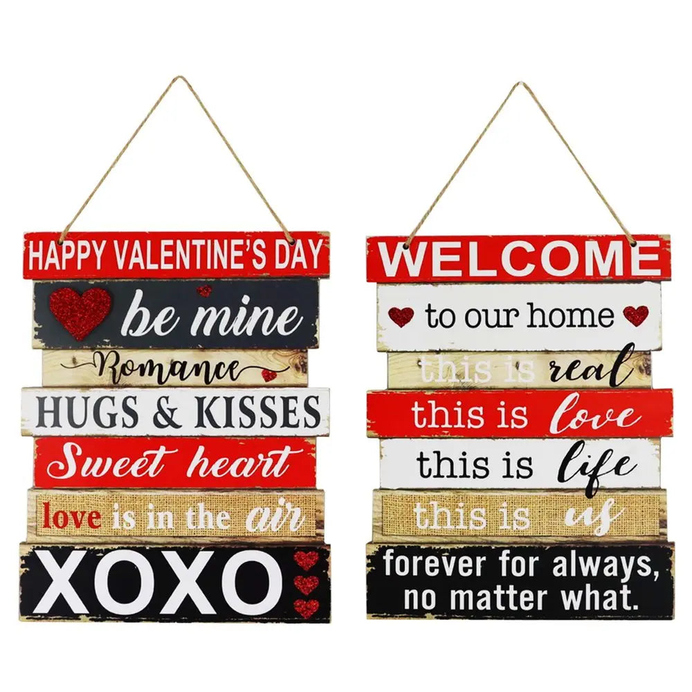 Set of Two Red White And Black Valentine's Day Wood Wall Decor HomeRoots