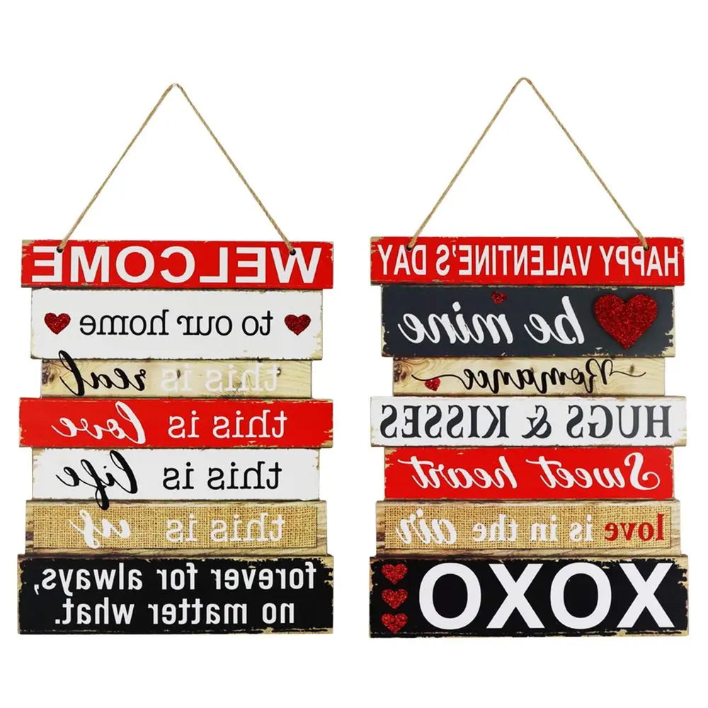 Set of Two Red White And Black Valentine's Day Wood Wall Decor HomeRoots