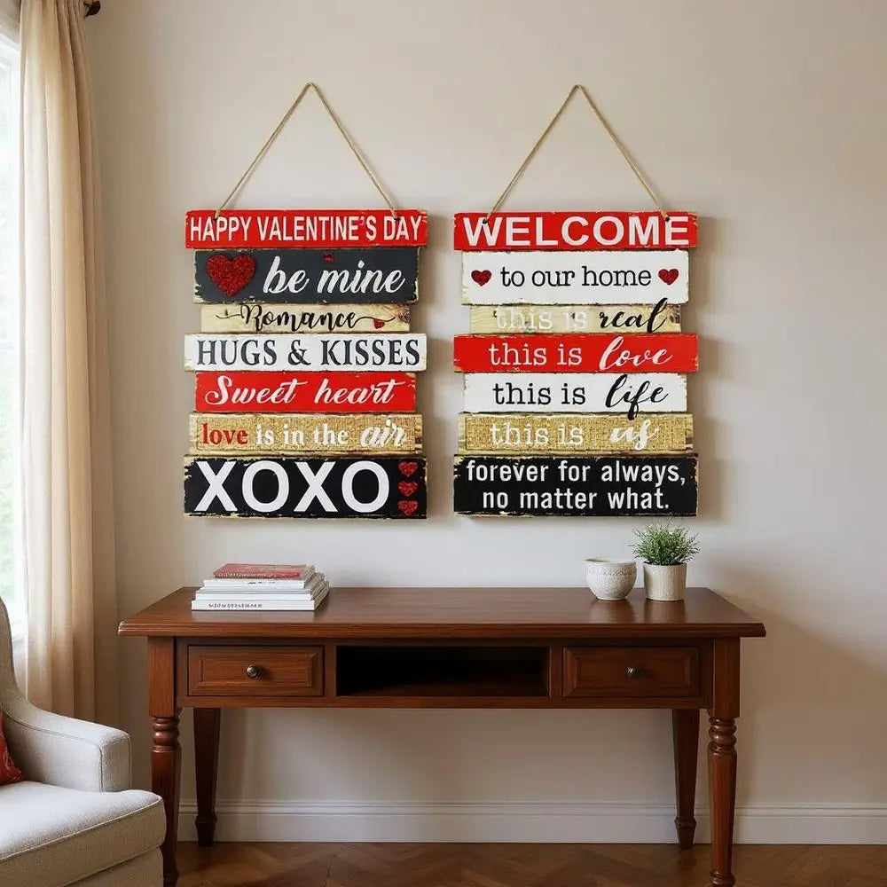 Set of Two Red White And Black Valentine's Day Wood Wall Decor HomeRoots