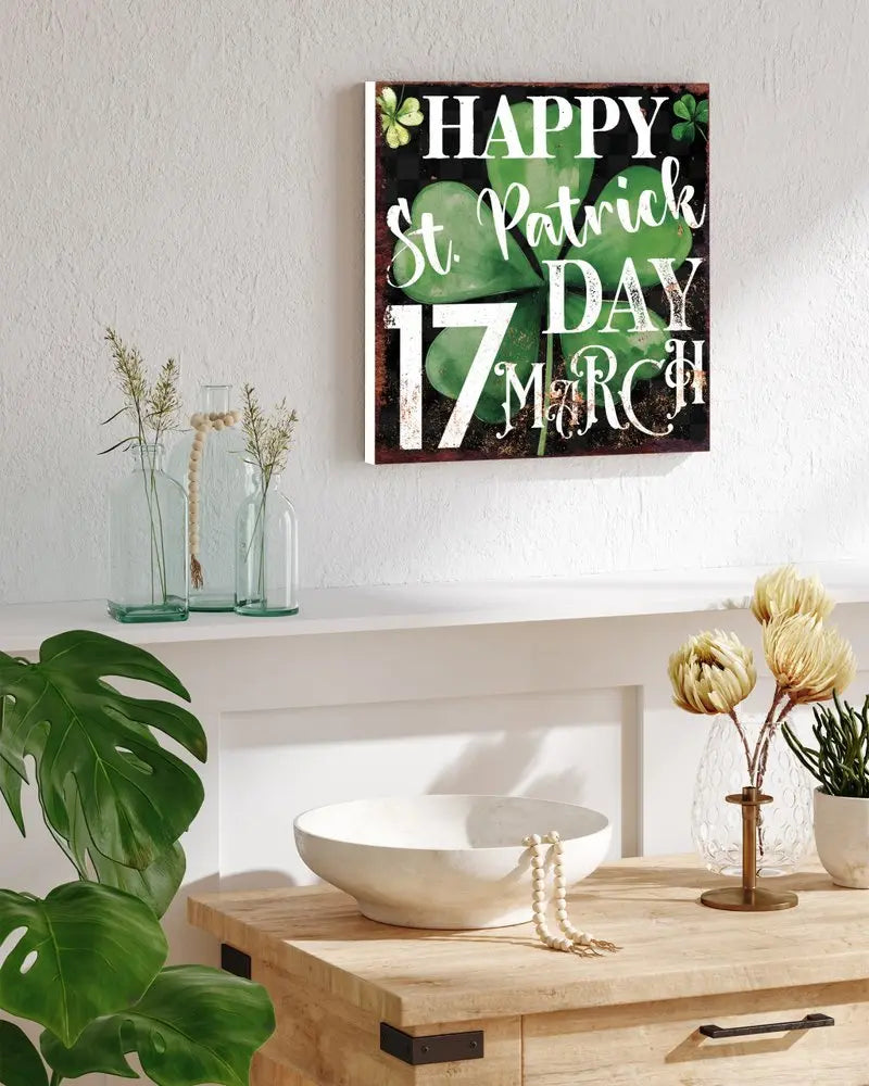 12" X 12" Black Green And White St Patrick's Day 17-Mar Canvas Square Wall Decor HomeRoots