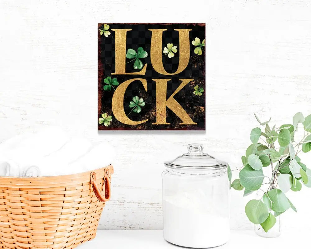 12" X 12" Black Green And Gold St Patrick's Day Floral Luck Canvas Square Wall Decor HomeRoots