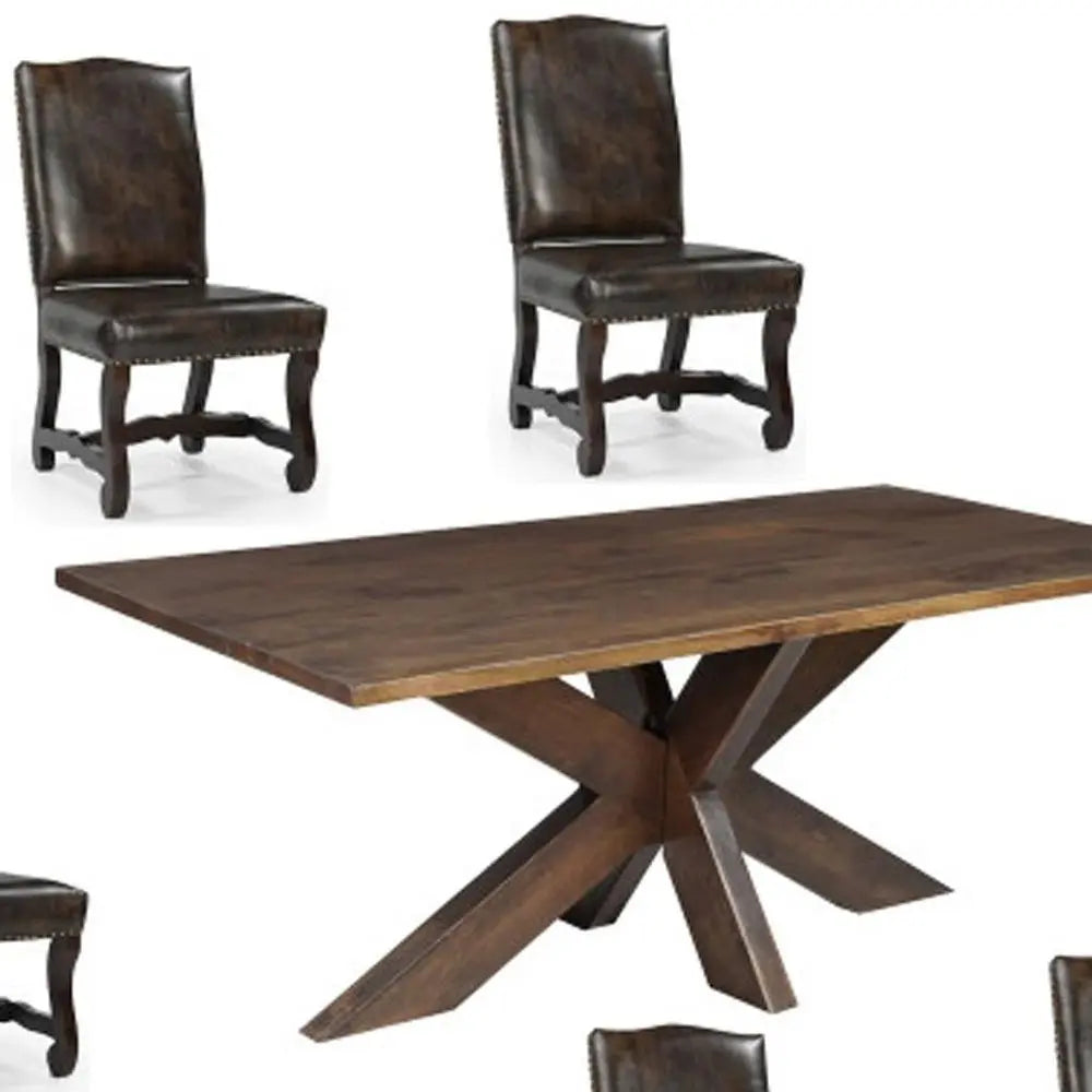 Seven Piece Brown Solid Wood Dining Set with Six Chairs - NOVA HOME FURNITURE