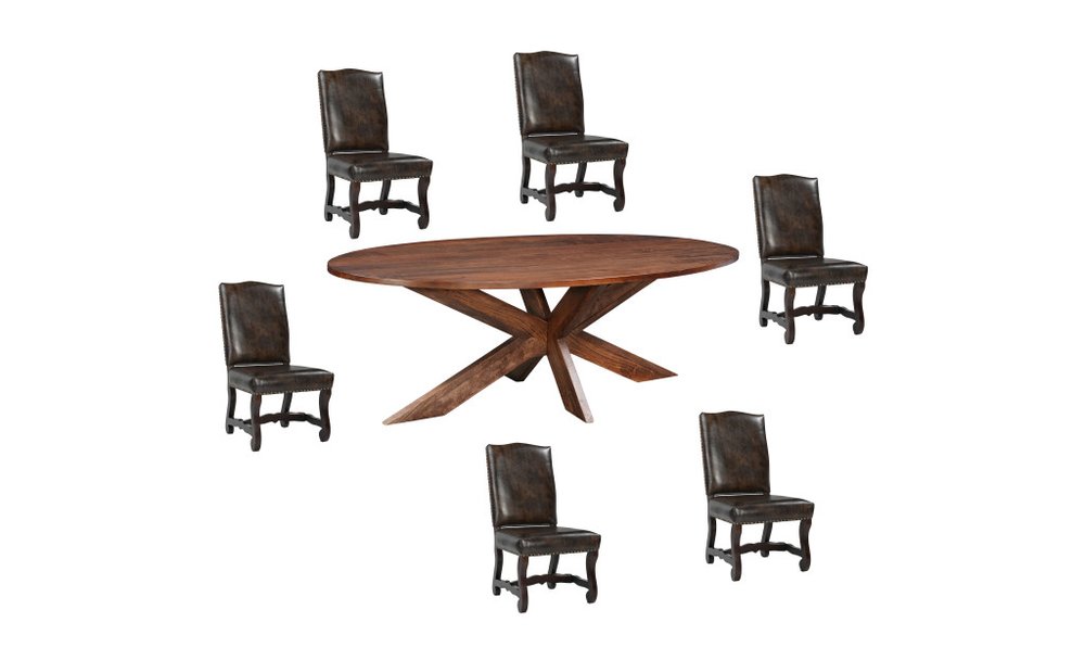 Seven Piece Brown Solid Wood Dining Set with Six Chairs - NOVA HOME FURNITURE