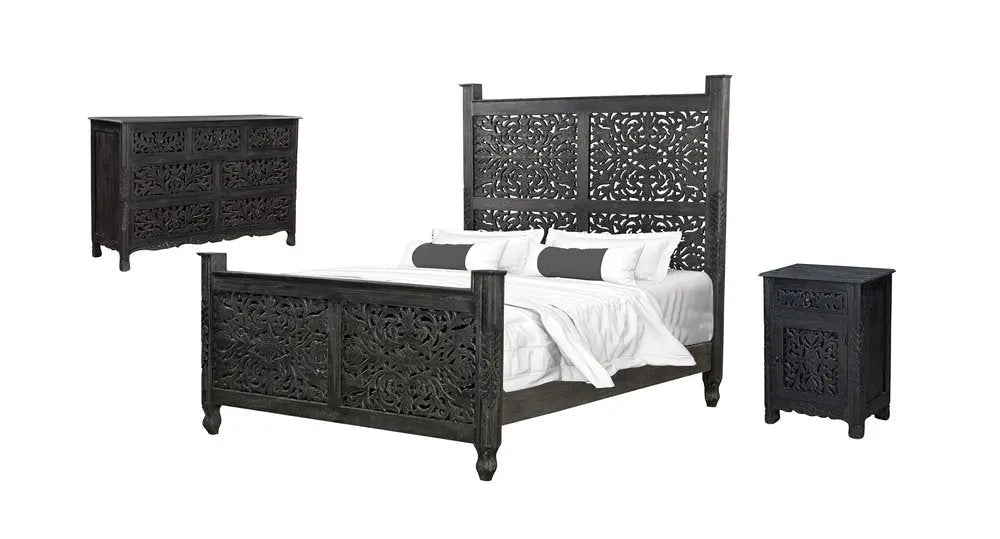 Three Piece Black Solid Wood Bedroom Set HomeRoots