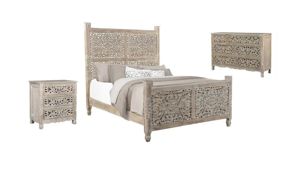 Three Piece Gray Solid Wood Bedroom Set HomeRoots