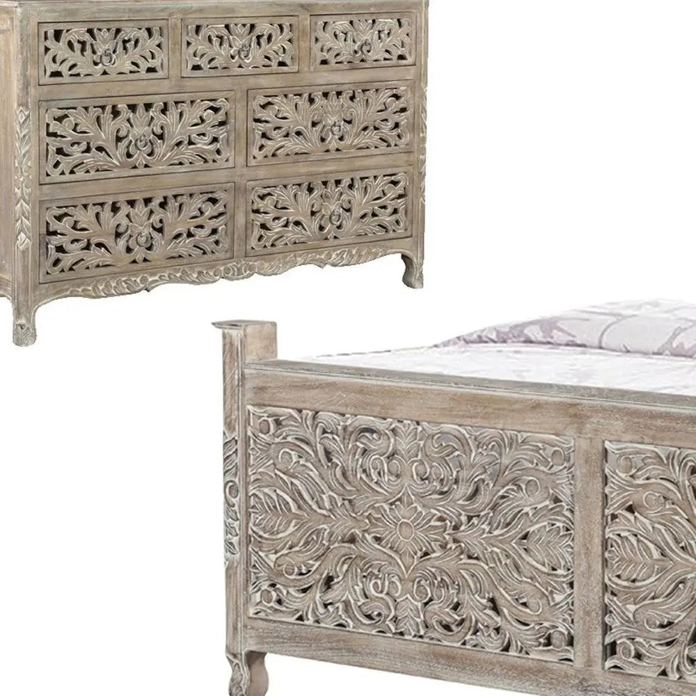 Three Piece Gray Solid Wood Bedroom Set HomeRoots