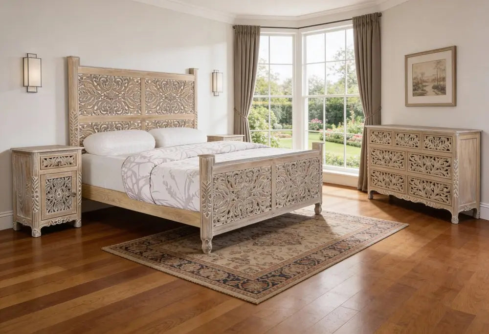 Three Piece Gray Solid Wood Bedroom Set HomeRoots