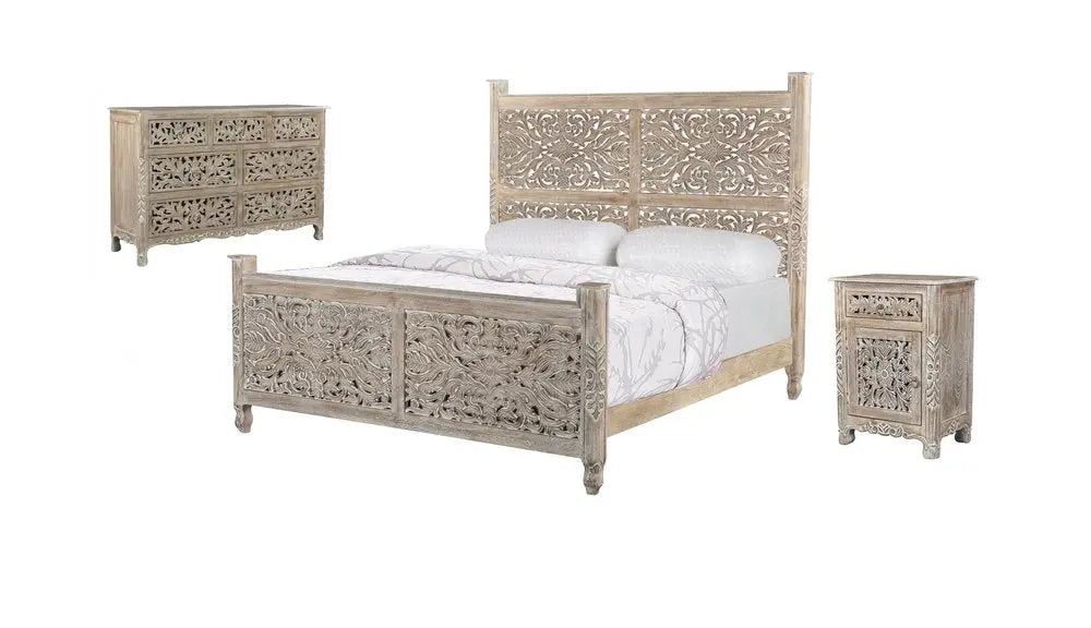 Three Piece Gray Solid Wood Bedroom Set HomeRoots