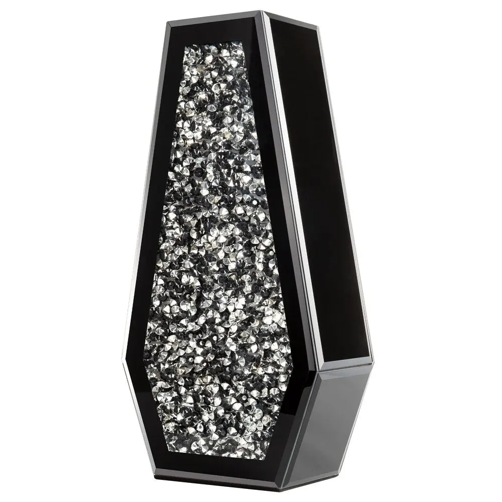 14" Black And Silver Glass Table Vase With Faux Crystals