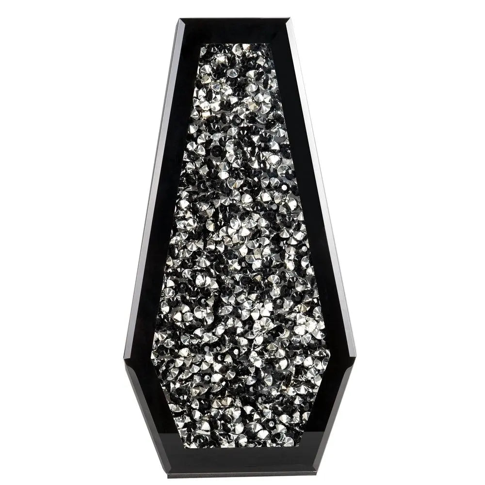 14" Black And Silver Glass Table Vase With Faux Crystals