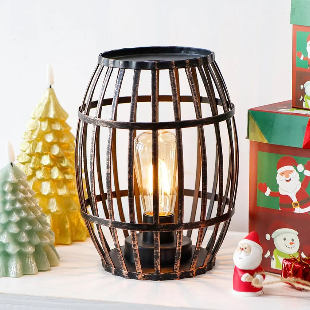 8" Black Battery Operated Novelty Bedside Lamp With Cage Shade HomeRoots