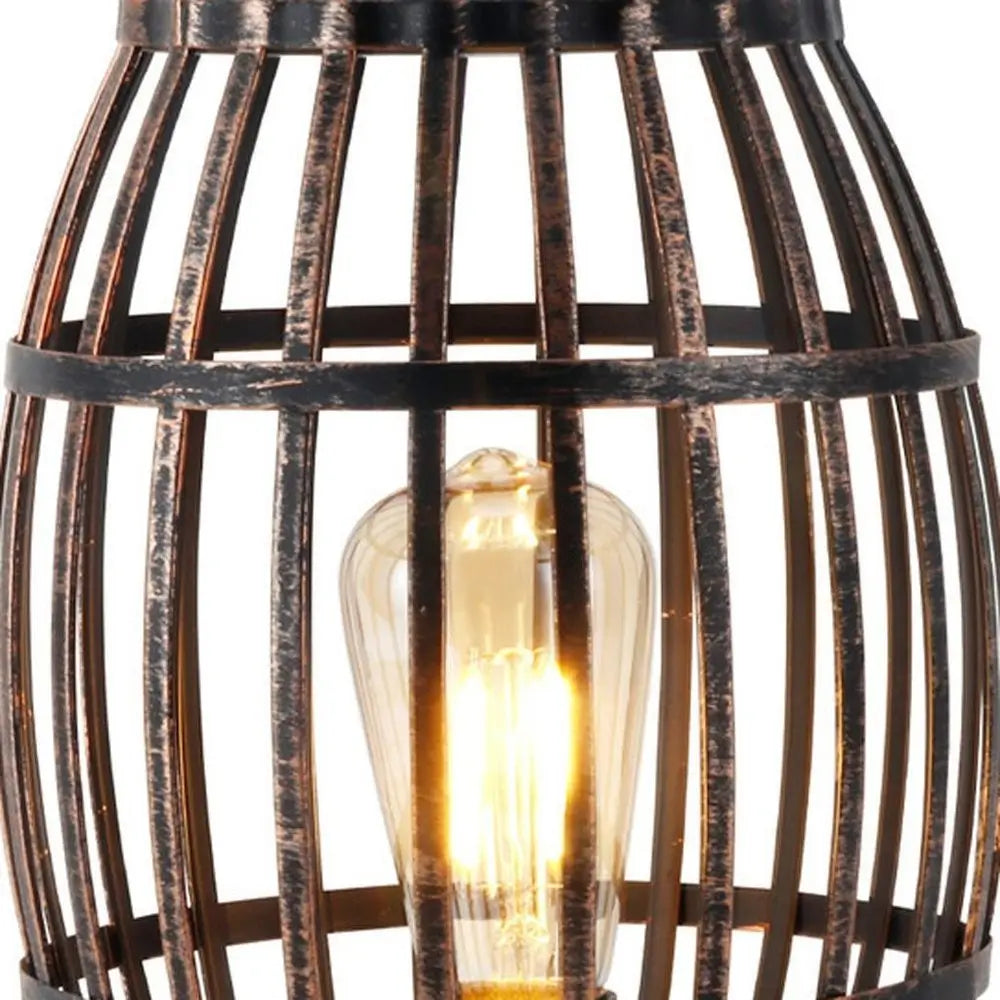 8" Black Battery Operated Novelty Bedside Lamp With Cage Shade HomeRoots