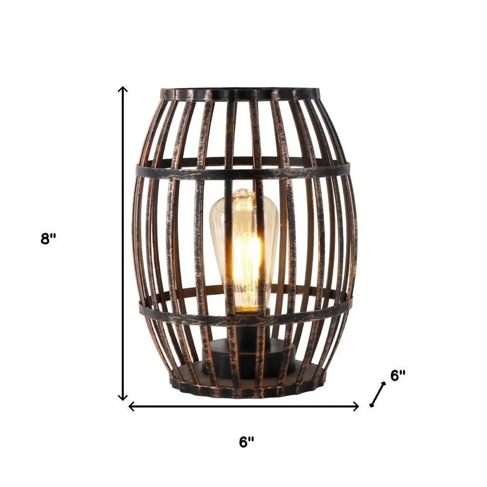 8" Black Battery Operated Novelty Bedside Lamp With Cage Shade HomeRoots