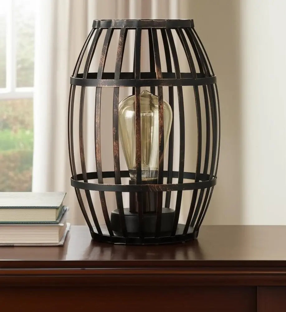 8" Black Battery Operated Novelty Bedside Lamp With Cage Shade HomeRoots