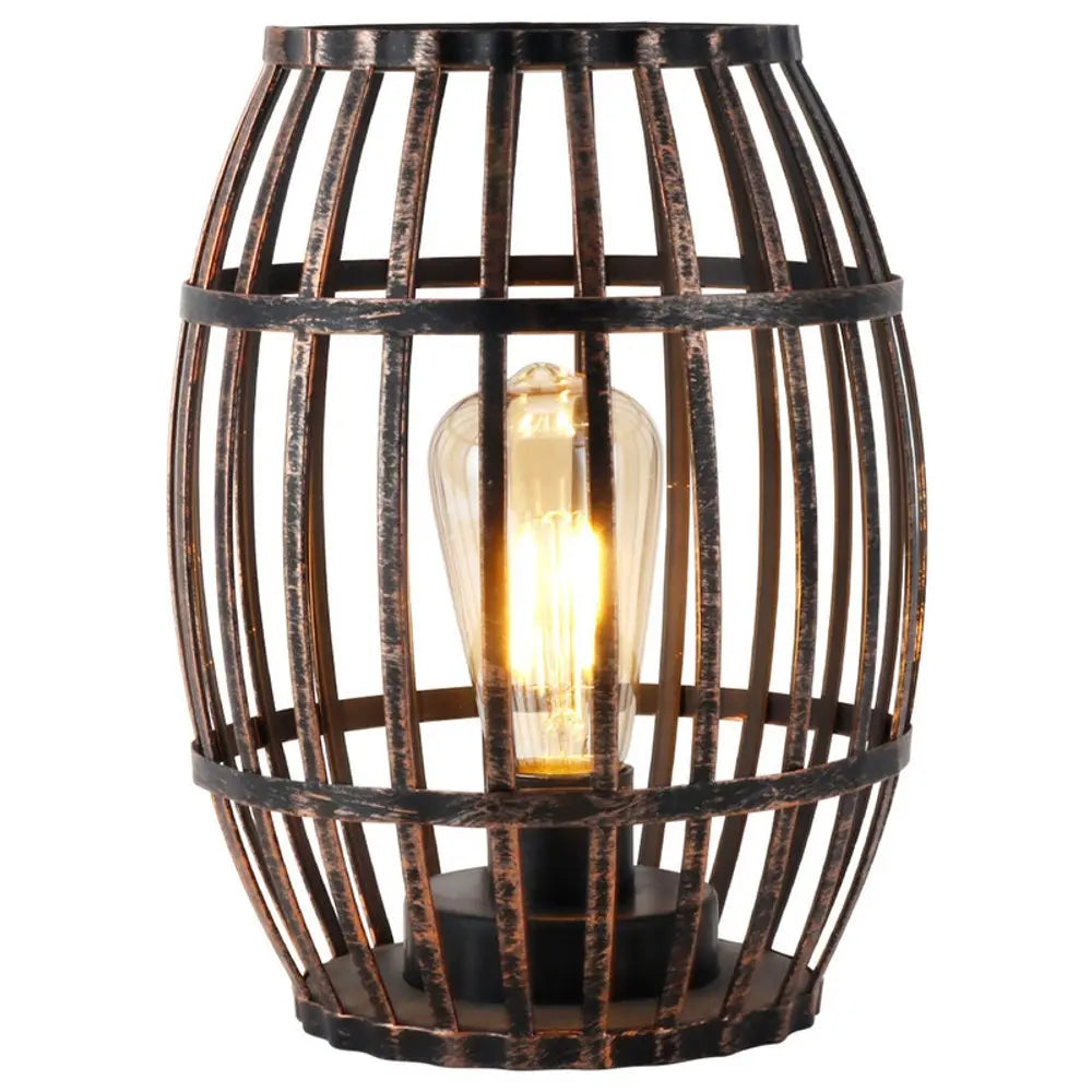 8" Black Battery Operated Novelty Bedside Lamp With Cage Shade HomeRoots