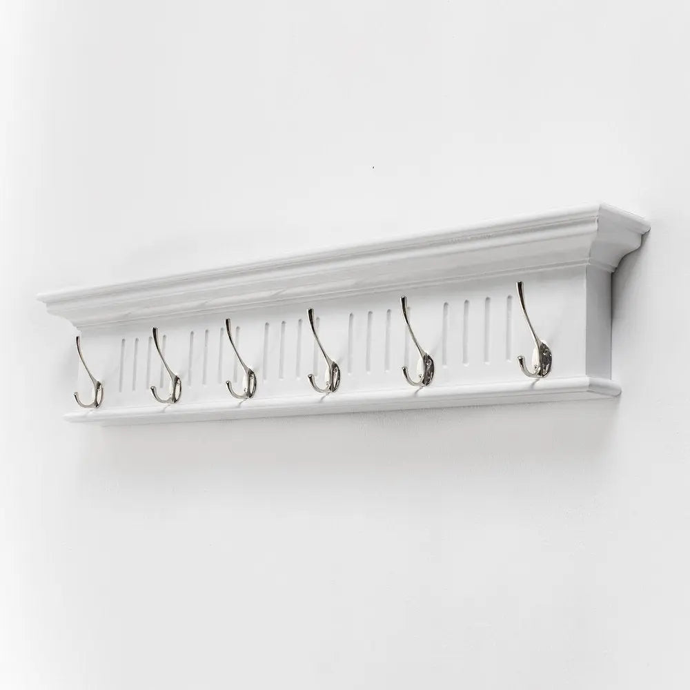 39" White Solid Wood Six Hook Wall Mount Coat Rack HomeRoots