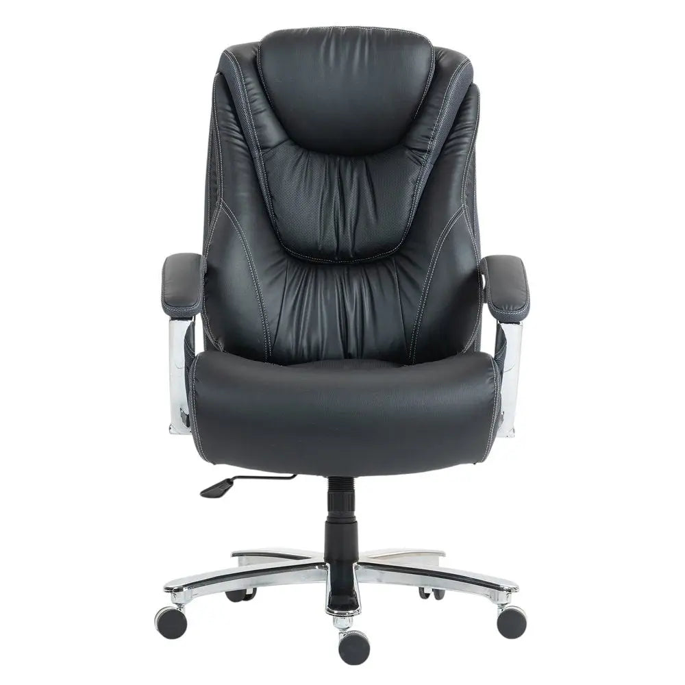Set of Two Black and Silver Adjustable Height Swivel Rolling Executive Office Chairs HomeRoots