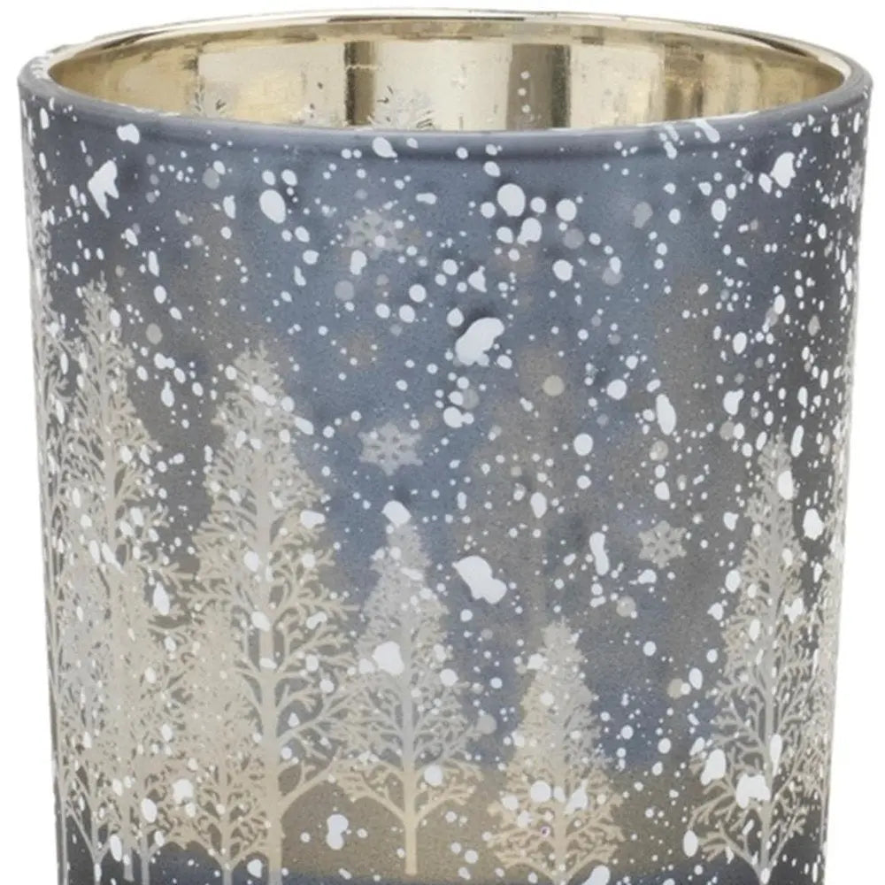 Set of Three Blue And Gray Abstract Glass Tabletop Votive Candle Holders HomeRoots