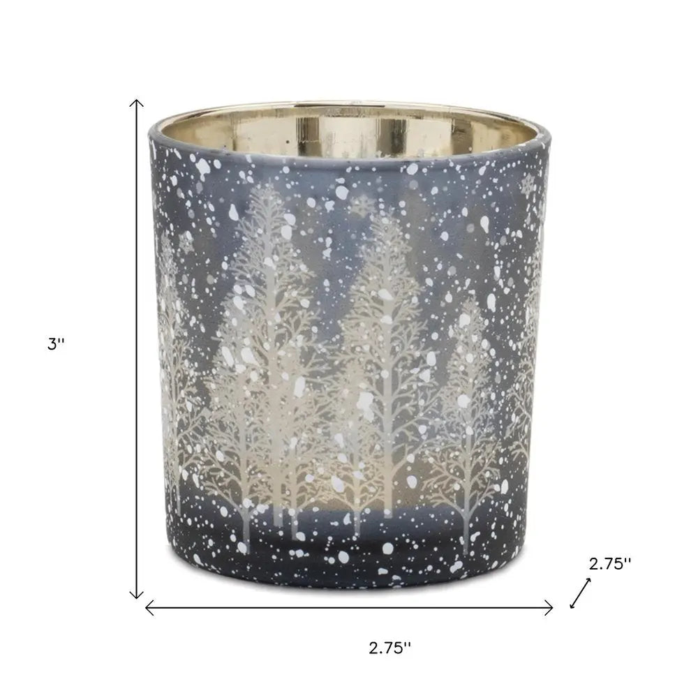 Set of Three Blue And Gray Abstract Glass Tabletop Votive Candle Holders HomeRoots