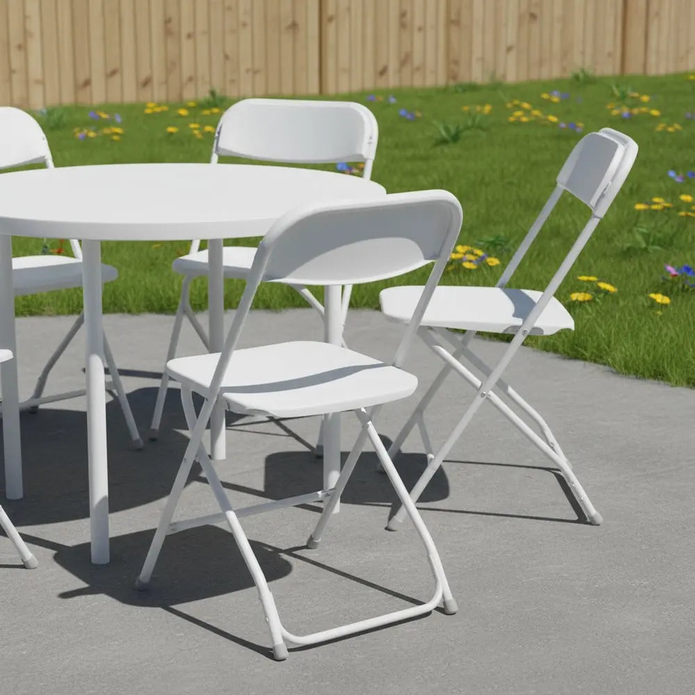 Set of Four White Metal Outdoor Folding Stacking Dining Chairs - NOVA HOME FURNITURE