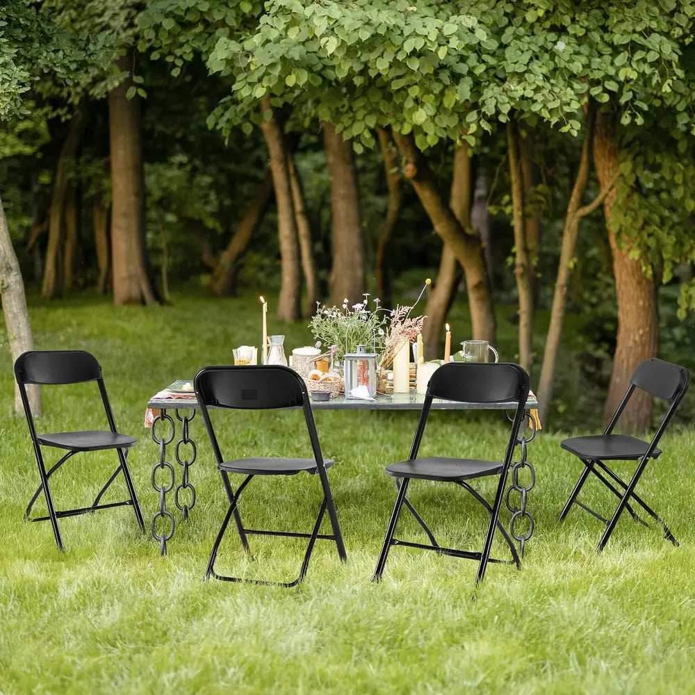 Set of Four Black Metal Outdoor Folding Stacking Dining Chairs - NOVA HOME FURNITURE
