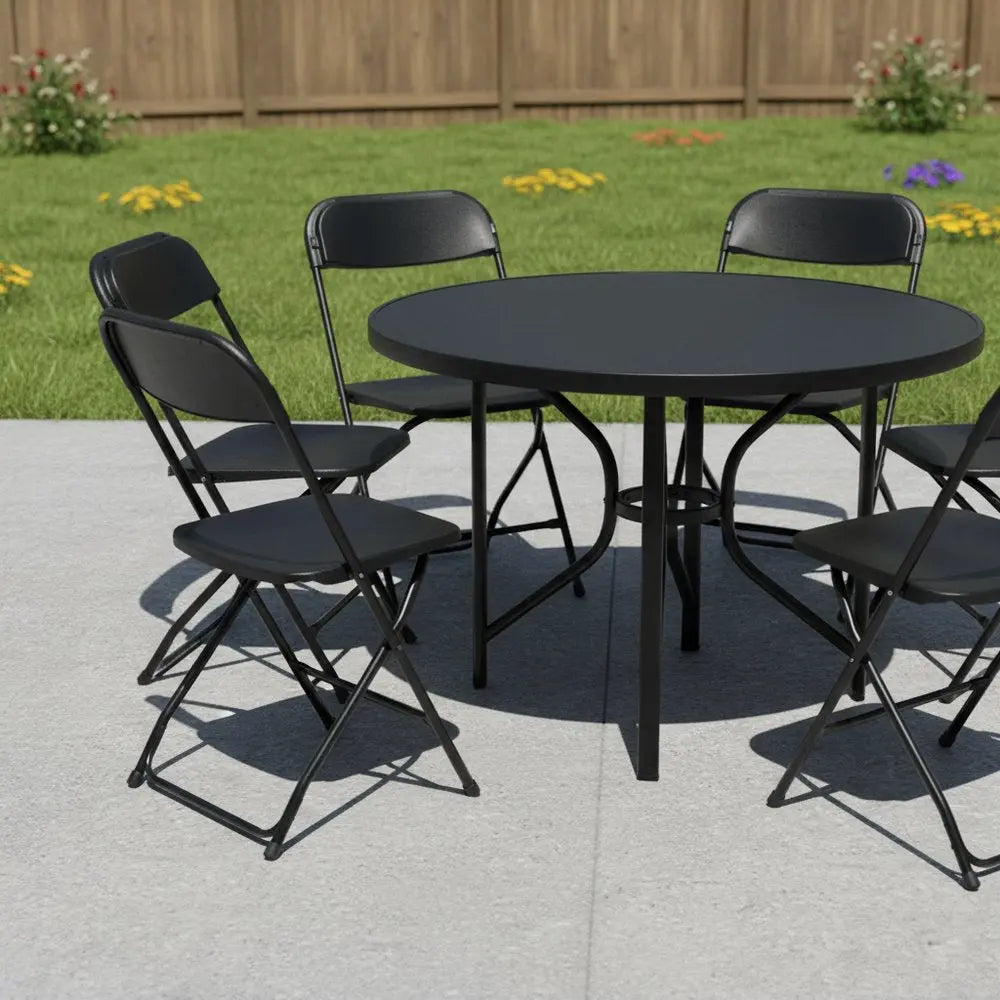 Set of Six Black Metal Outdoor Folding Stacking Dining Chairs - NOVA HOME FURNITURE