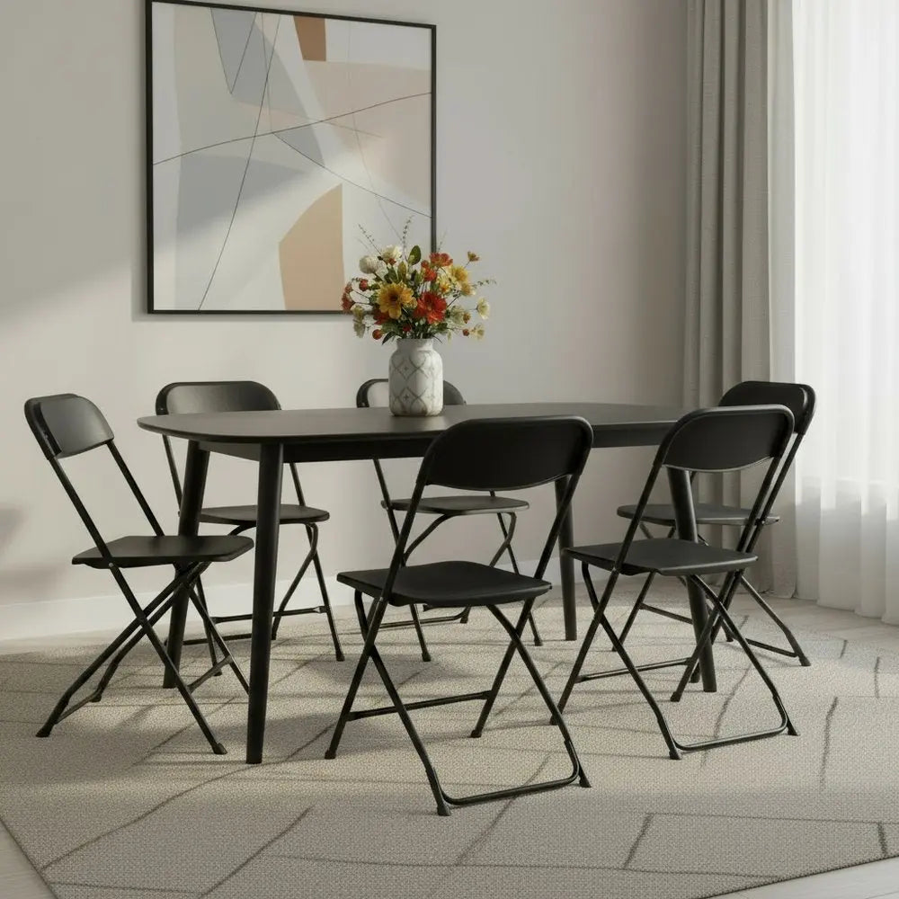 Set of Six Black Metal Outdoor Folding Stacking Dining Chairs - NOVA HOME FURNITURE