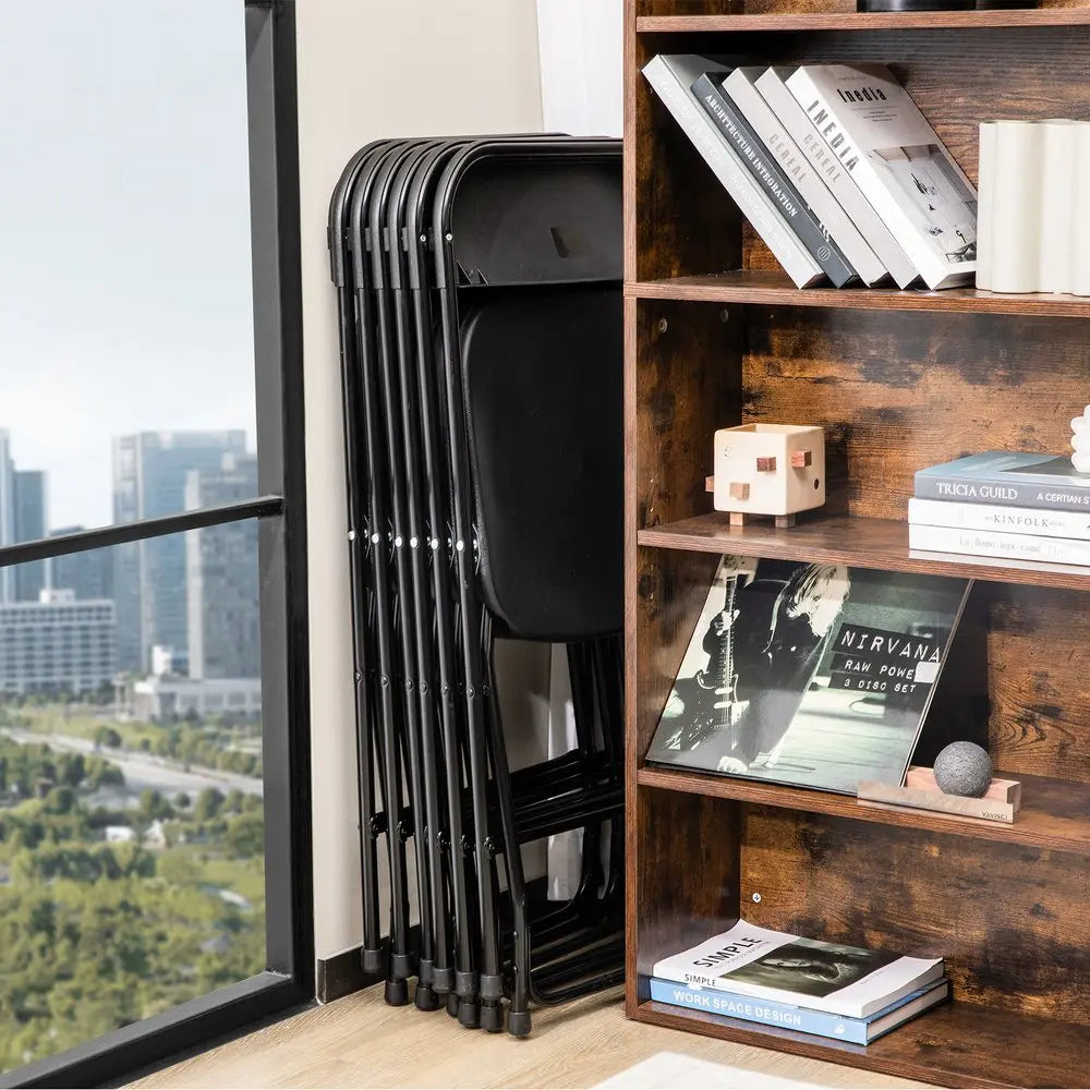 Set of Six Black Metal Outdoor Folding Stacking Dining Chairs - NOVA HOME FURNITURE