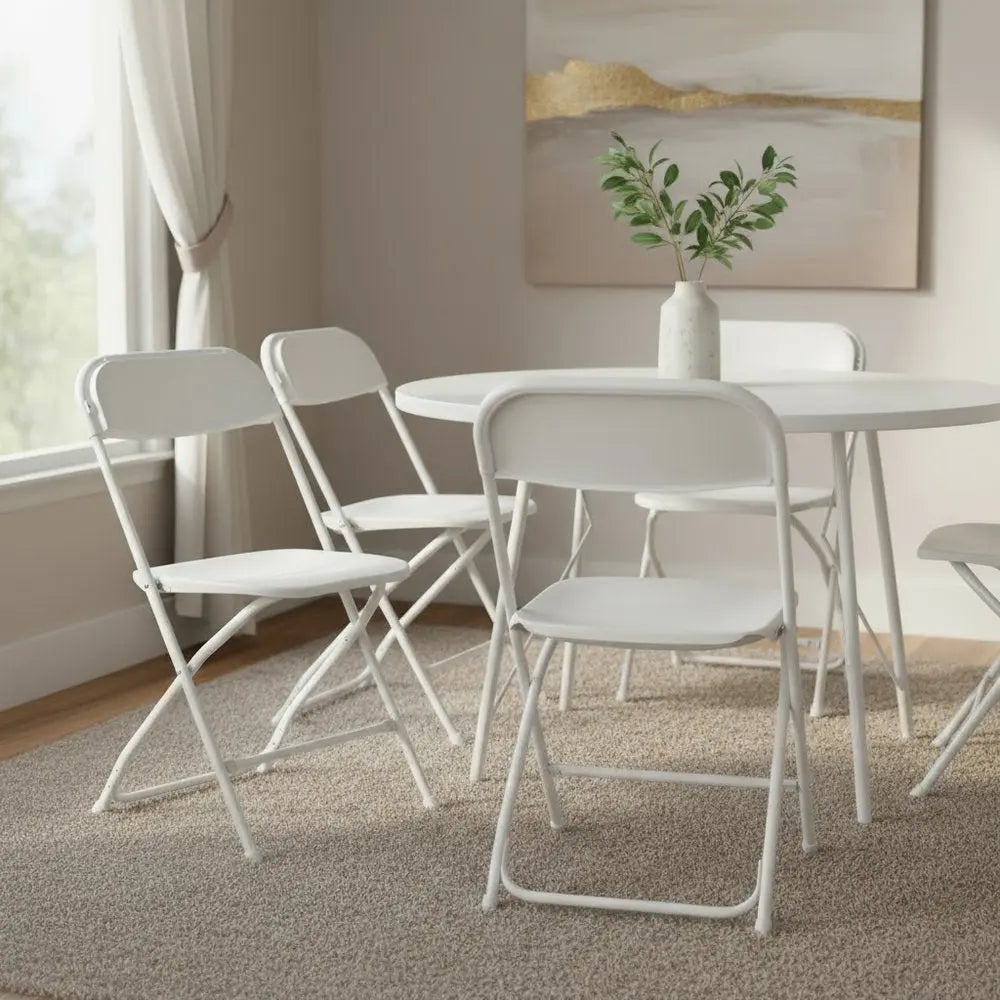 Set of Six White Metal Outdoor Folding Stacking Dining Chairs - NOVA HOME FURNITURE