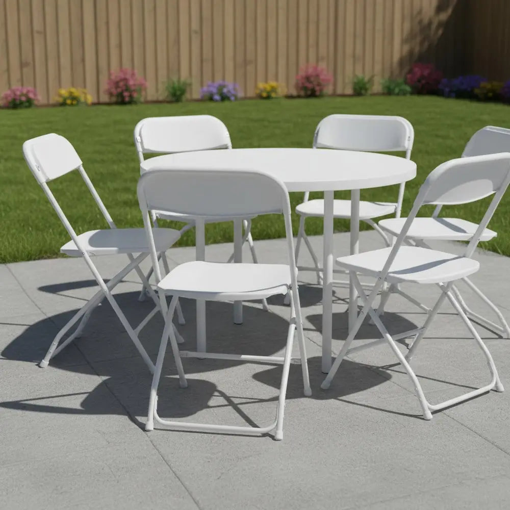 Set of Six White Metal Outdoor Folding Stacking Dining Chairs - NOVA HOME FURNITURE