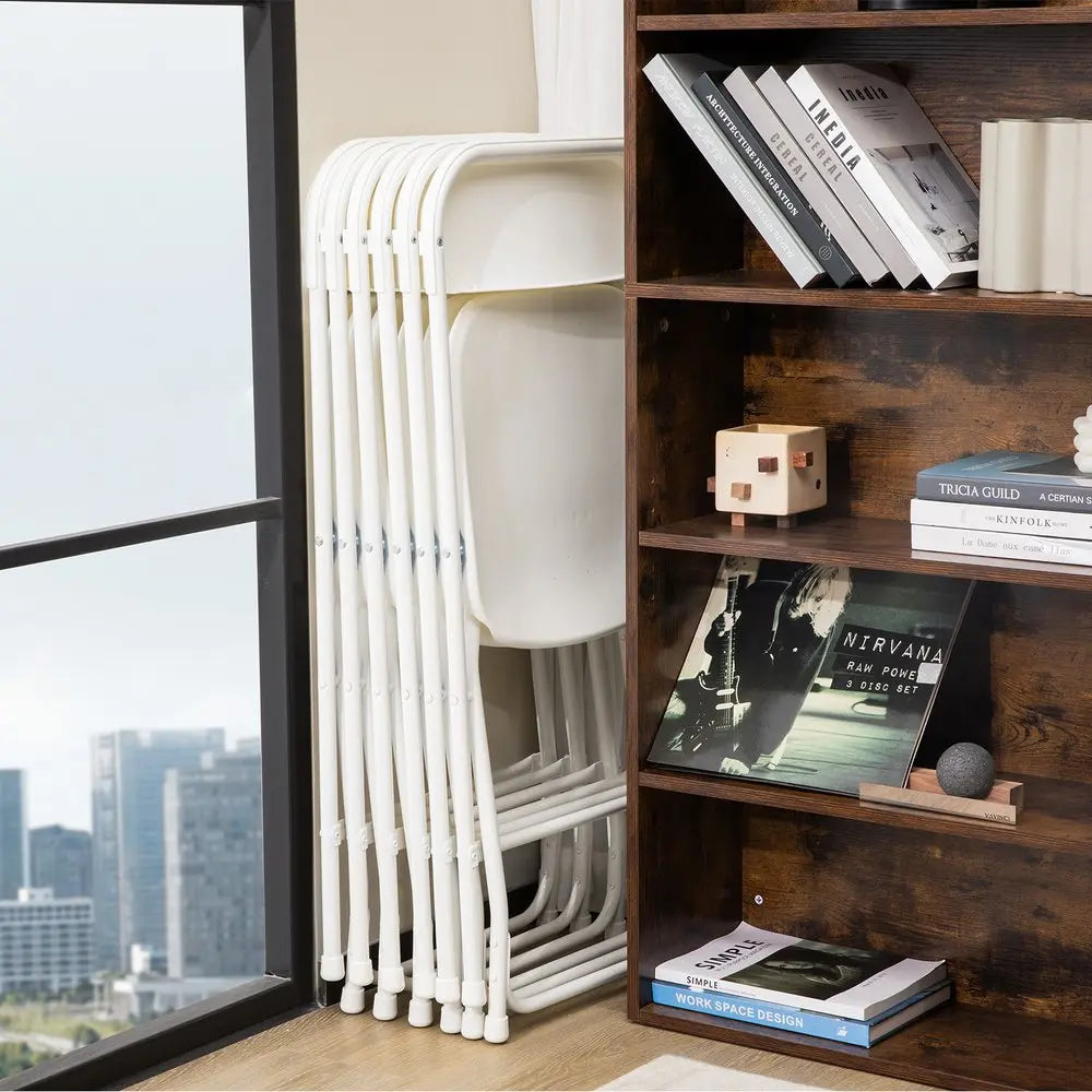 Set of Six White Metal Outdoor Folding Stacking Dining Chairs - NOVA HOME FURNITURE