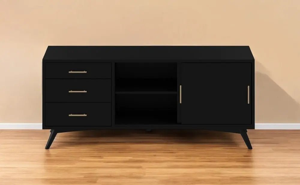 64" Black Mahogany Solid Wood Enclosed and Open Storage TV Stand HomeRoots