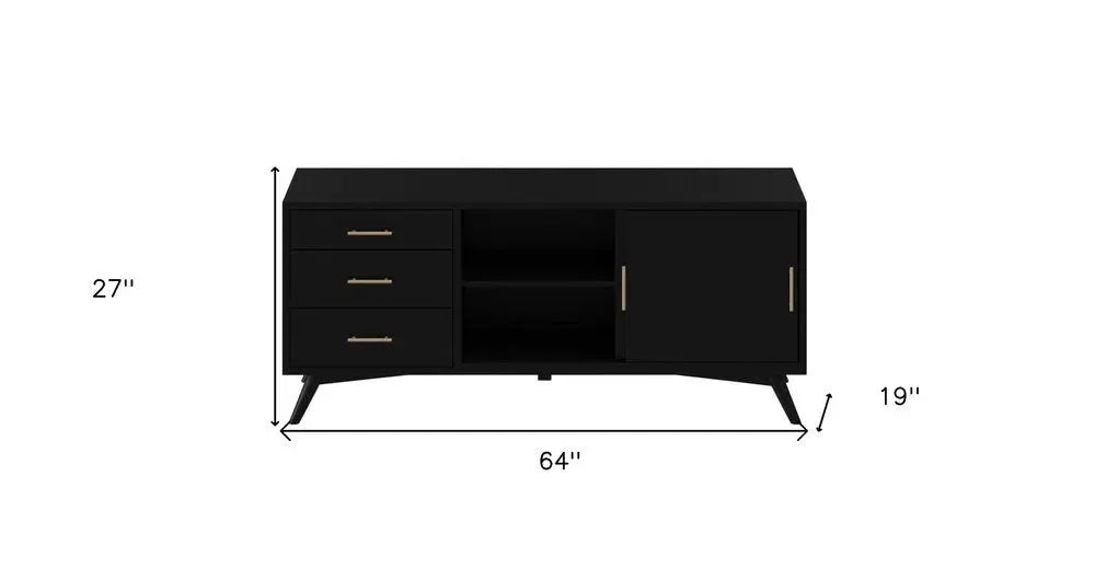 64" Black Mahogany Solid Wood Enclosed and Open Storage TV Stand HomeRoots