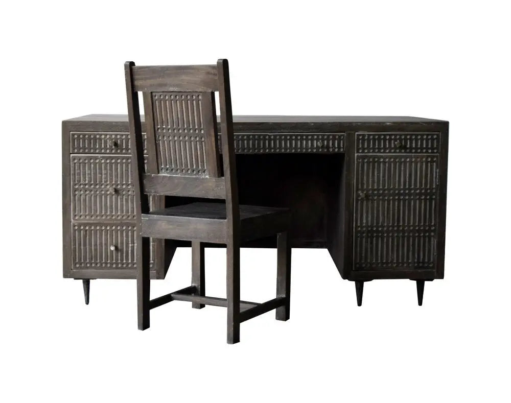 64" Brown and Silver Solid Wood Executive Desk With Five Drawers - NOBLE HOME INTERIORS