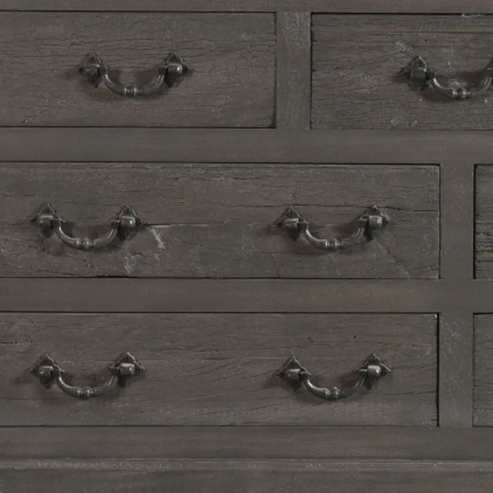 64" Brown Distressed Solid and Reclaimed Wood Seven Drawer Double Dresser - NOBLE HOME INTERIORS