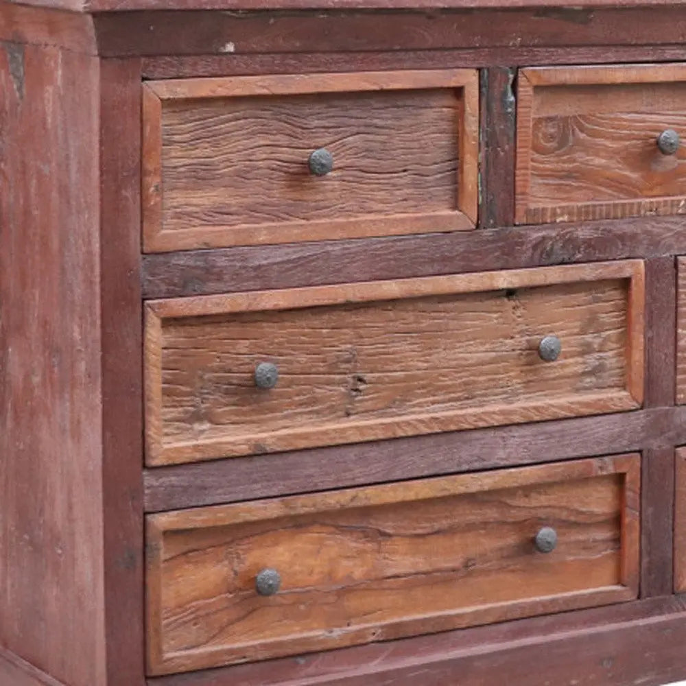 64" Brown Distressed Solid and Reclaimed Wood Seven Drawer Double Dresser - NOBLE HOME INTERIORS