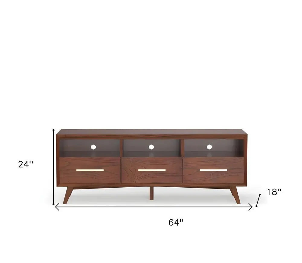 64" Brown Mahogany Solid Wood Open Shelving TV Stand - NOVA HOME FURNITURE