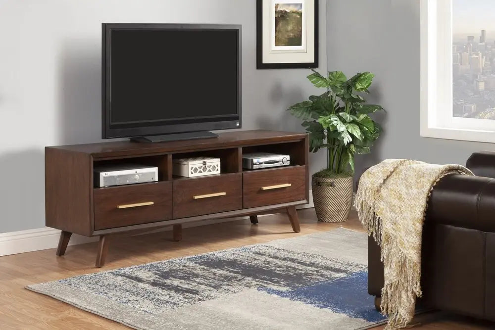 64" Brown Mahogany Solid Wood Open Shelving TV Stand - NOVA HOME FURNITURE