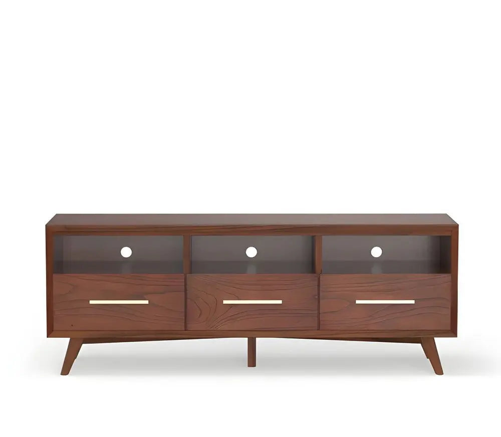 64" Brown Mahogany Solid Wood Open Shelving TV Stand - NOVA HOME FURNITURE