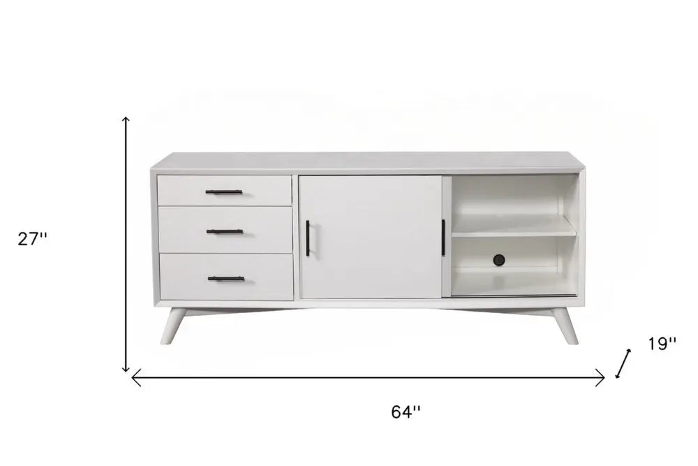 64" White Mahogany Solid Wood Enclosed and Open Storage TV Stand - NOVA HOME FURNITURE