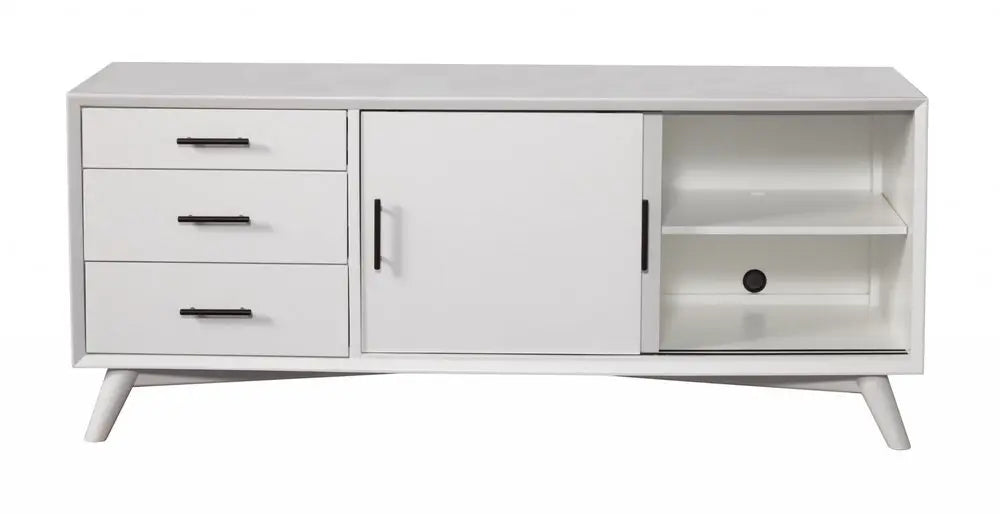 64" White Mahogany Solid Wood Enclosed and Open Storage TV Stand - NOVA HOME FURNITURE