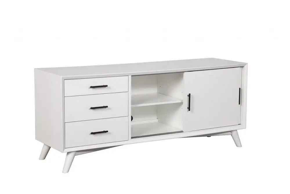 64" White Mahogany Solid Wood Enclosed and Open Storage TV Stand - NOVA HOME FURNITURE