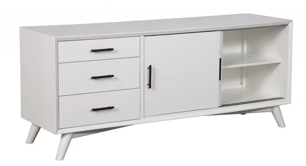 64" White Mahogany Solid Wood Enclosed and Open Storage TV Stand - NOVA HOME FURNITURE