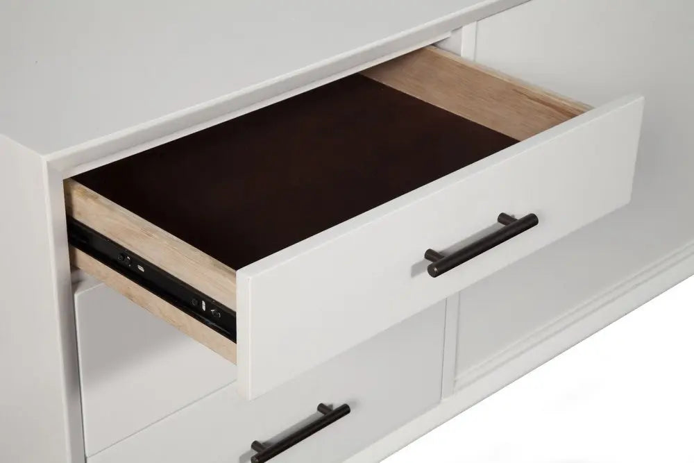 64" White Mahogany Solid Wood Enclosed and Open Storage TV Stand - NOVA HOME FURNITURE