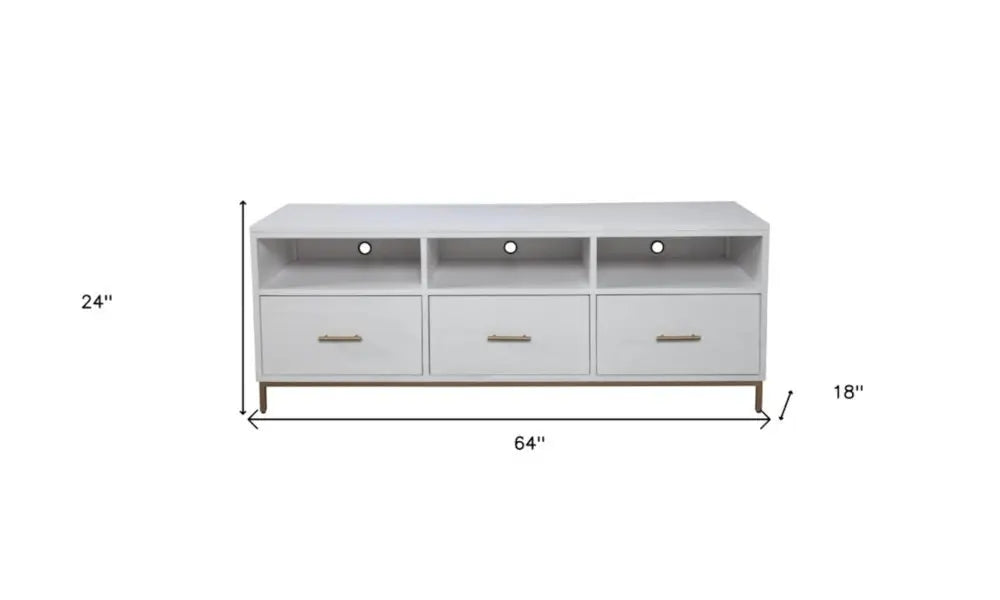64" White Mahogany Solid Wood Open Shelving TV Stand - NOVA HOME FURNITURE