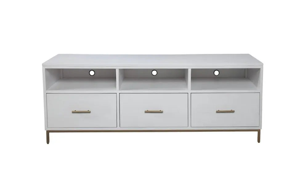 64" White Mahogany Solid Wood Open Shelving TV Stand - NOVA HOME FURNITURE