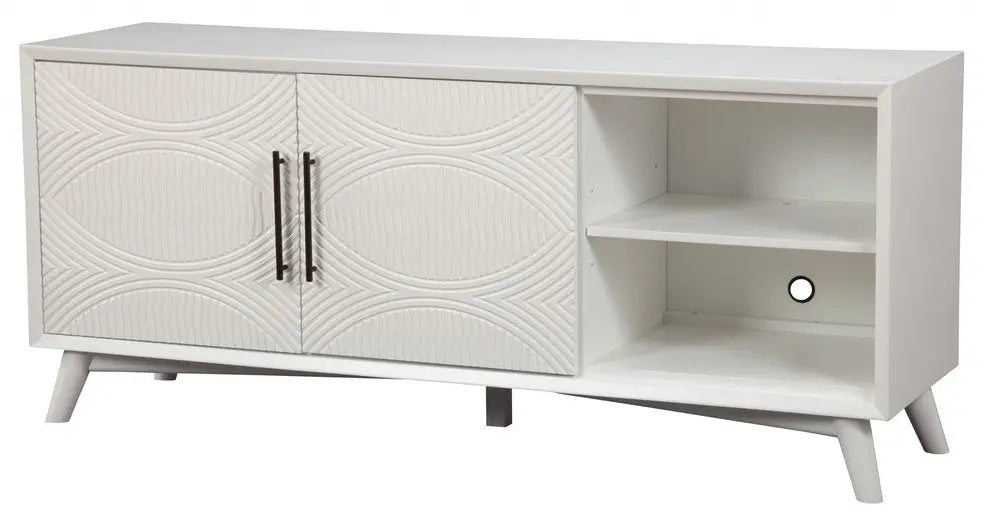 64" White Pine Solid Wood Open Shelving TV Stand - NOVA HOME FURNITURE