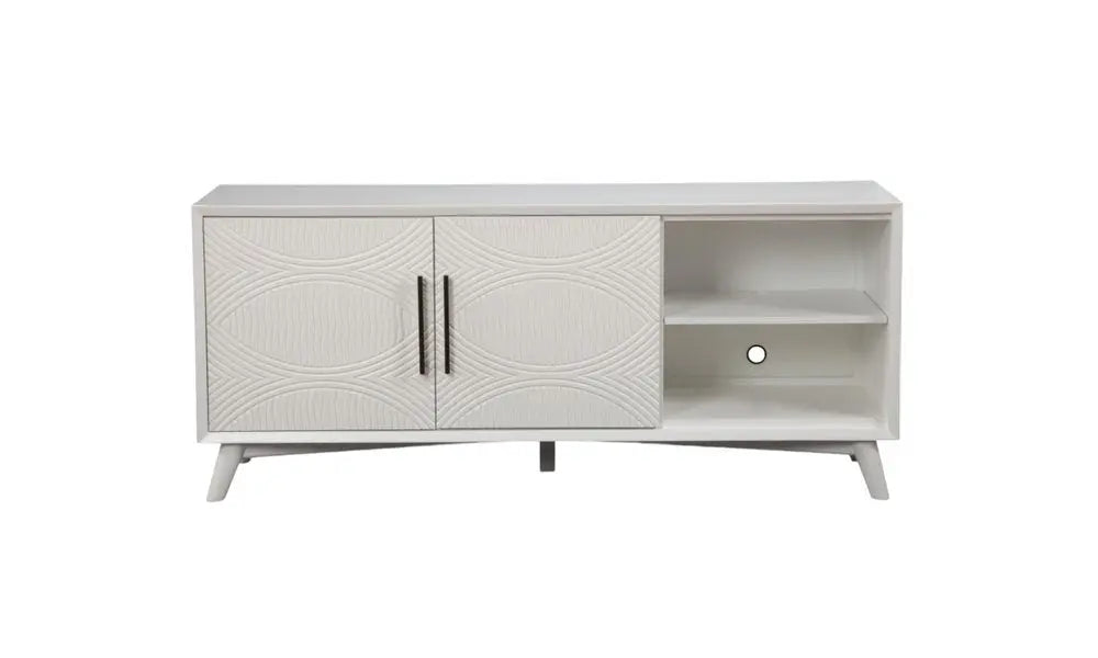 64" White Pine Solid Wood Open Shelving TV Stand - NOVA HOME FURNITURE